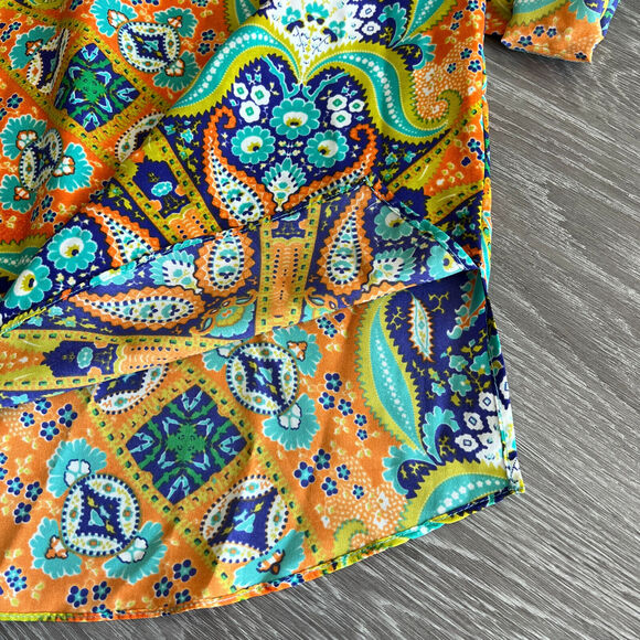 Eight Sixty Top Womens Medium Colorful Roll Up Sleeve Boho Hippie - Picture 10 of 14